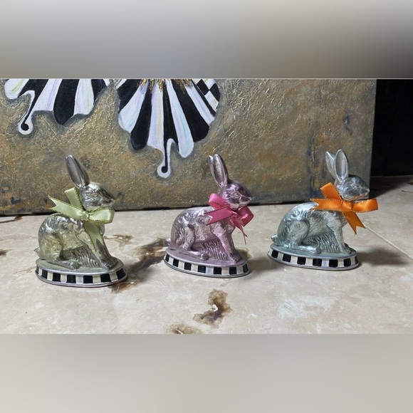 MacKenzie-Childs Metallic Bunny Figurines - Green, Blue, Pink - Picture 3 of 4